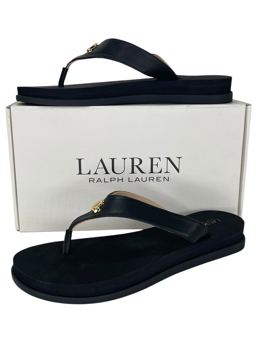Lauren Ralph Lauren Regina Black Nappa Leather Womens Thong Sandals Size 10M - Picture 9 of 10